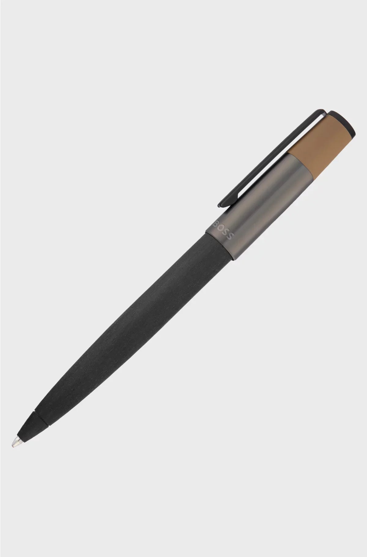 BRUSHED BALLPOINT PEN WITH CAMEL-COLOURED TRIM