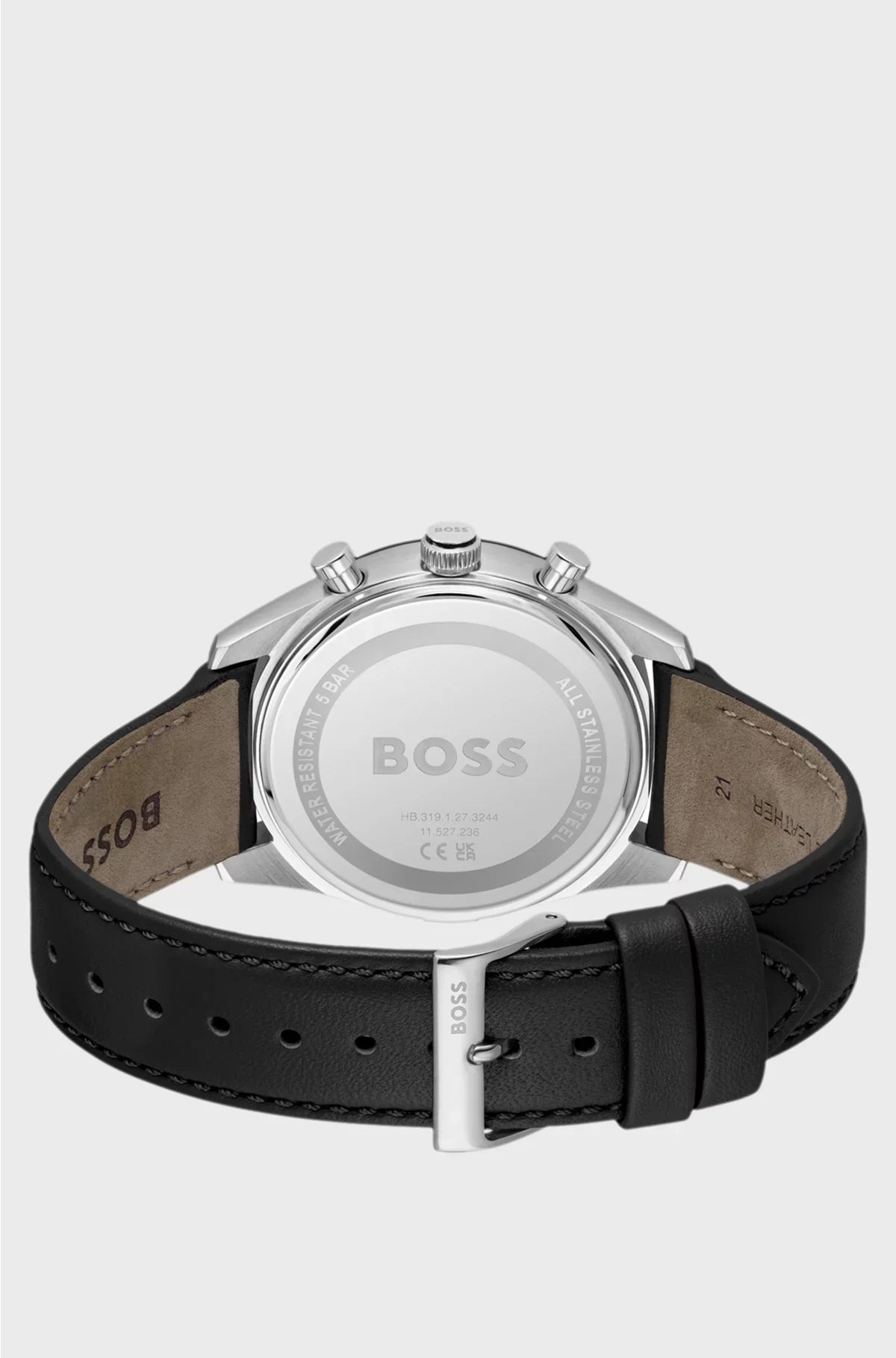 TOURMASTER BLACK-DIAL WATCH WITH BLACK LEATHER STRAP