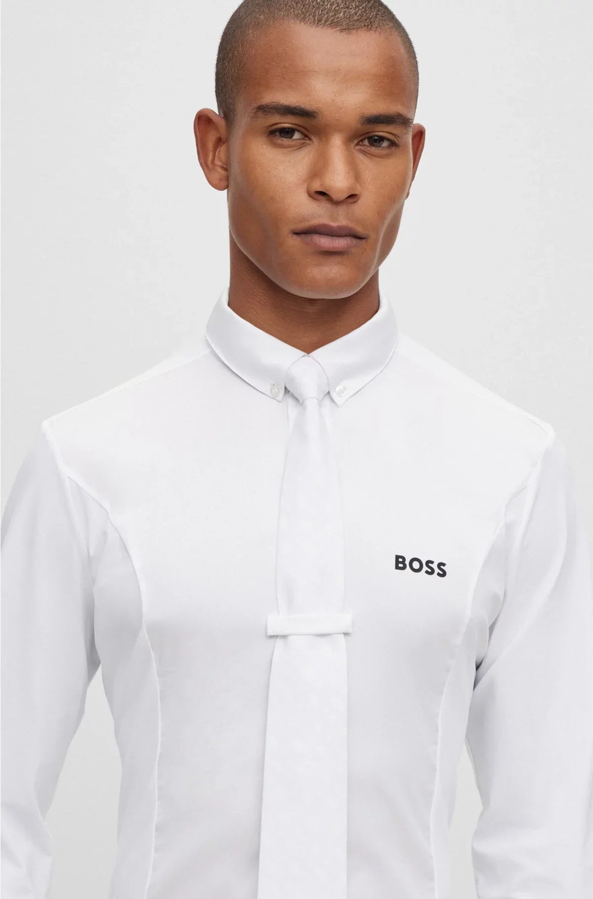 EQUESTRIAN SLIM-FIT SHOW SHIRT IN MIXED MATERIALS
