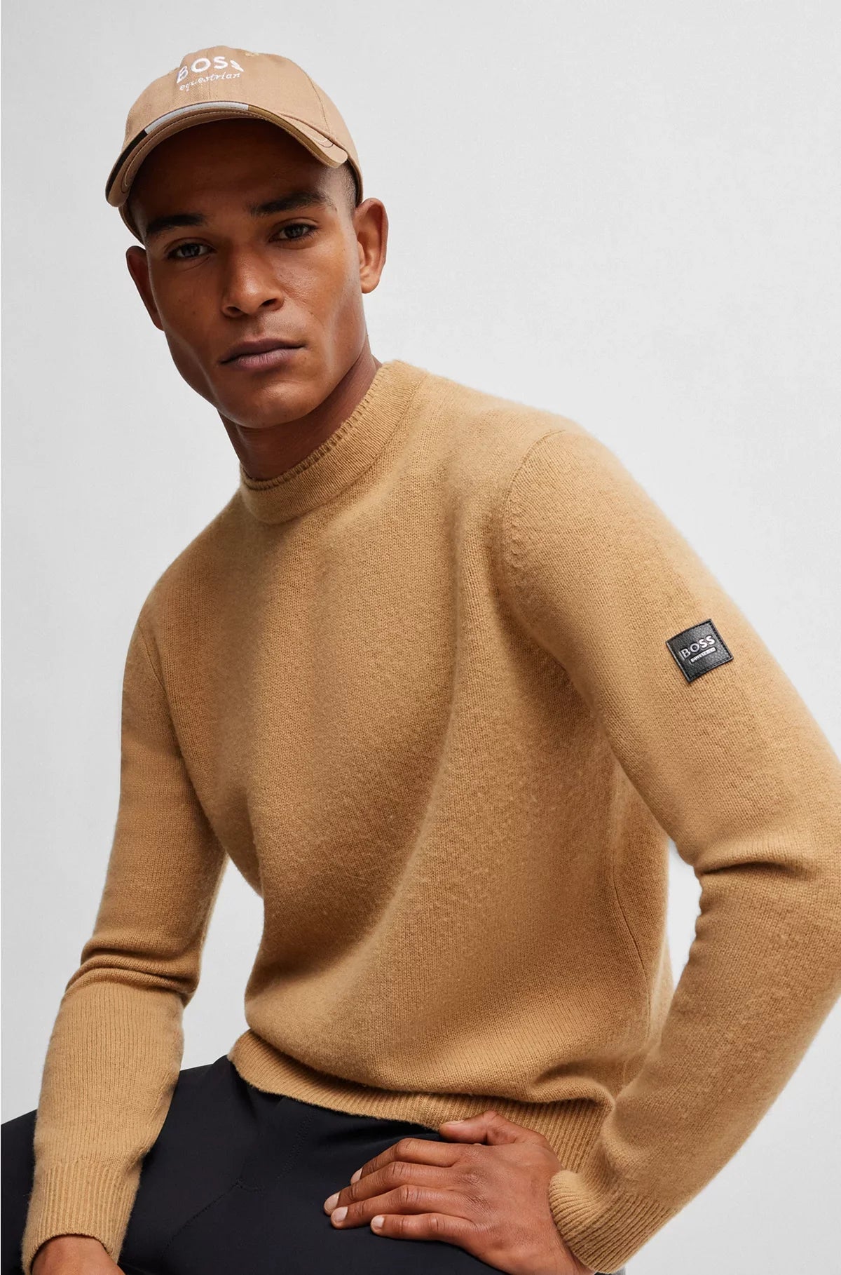 EQUESTRIAN COTTON-CASHMERE SWEATER WITH LOGO PATCH