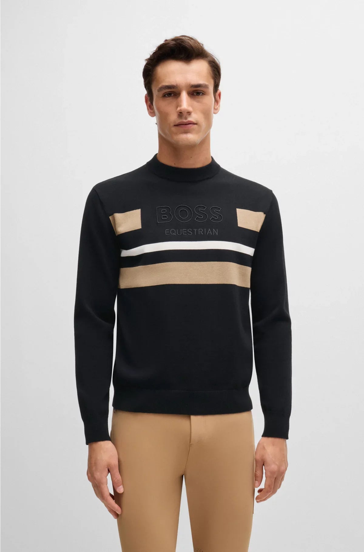EQUESTRIAN COTTON SWEATER WITH CONTRASTING STRIPES
