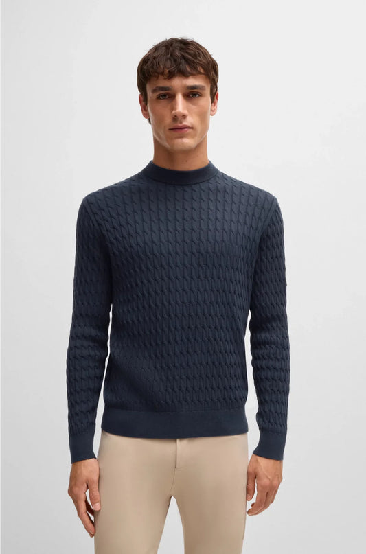 EQUESTRIAN COTTON SWEATER WITH CABLE STRUCTURE