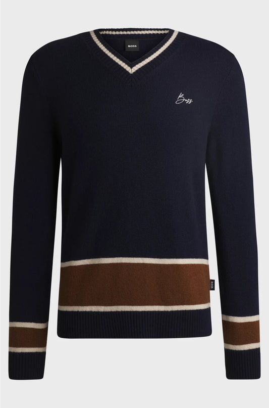 EQUESTRIAN V-NECK SWEATER IN WOOL AND CASHMERE