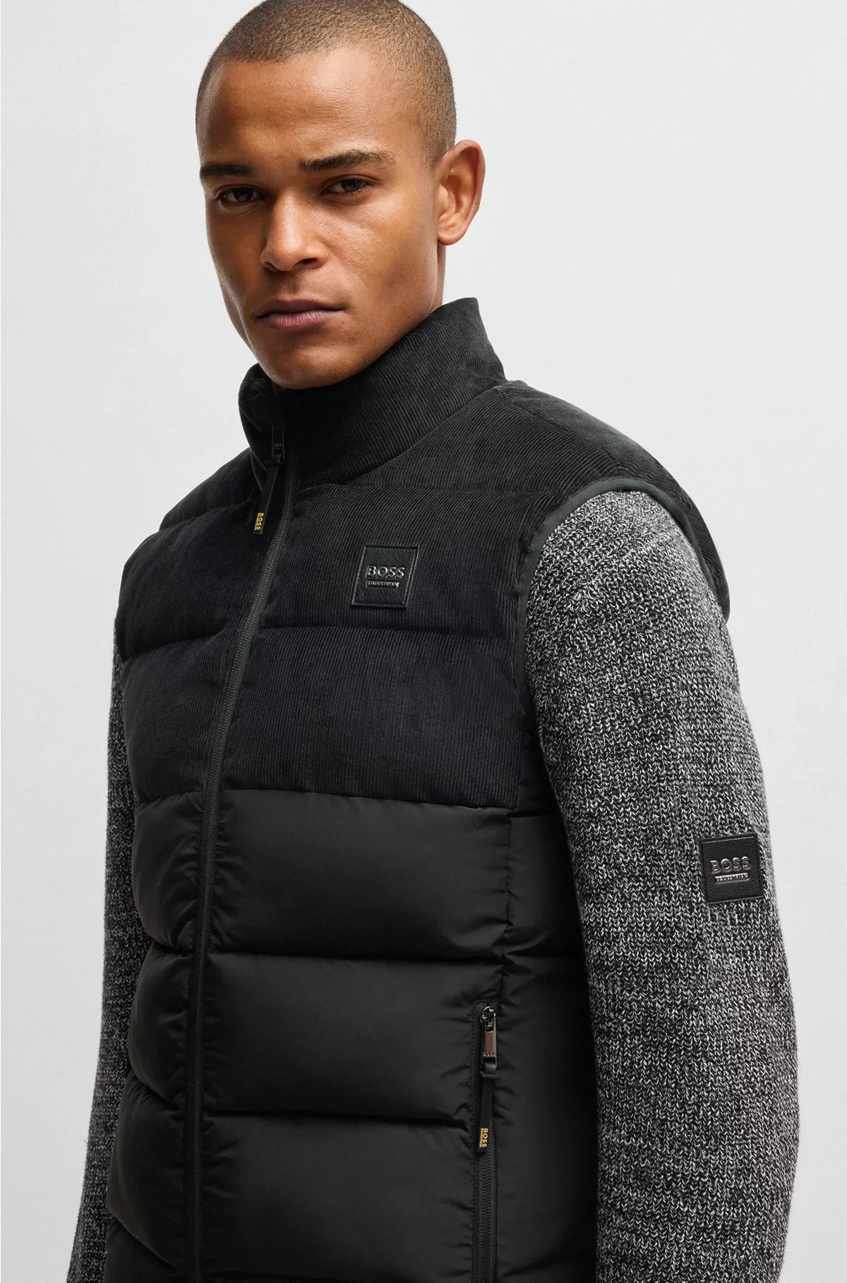 Gilet imbottito impermeabile equestre con pannello in velluto a coste
