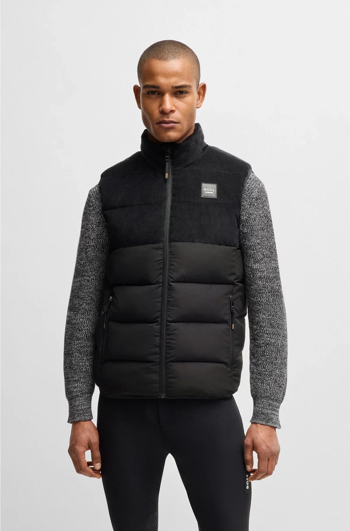 Gilet imbottito impermeabile equestre con pannello in velluto a coste