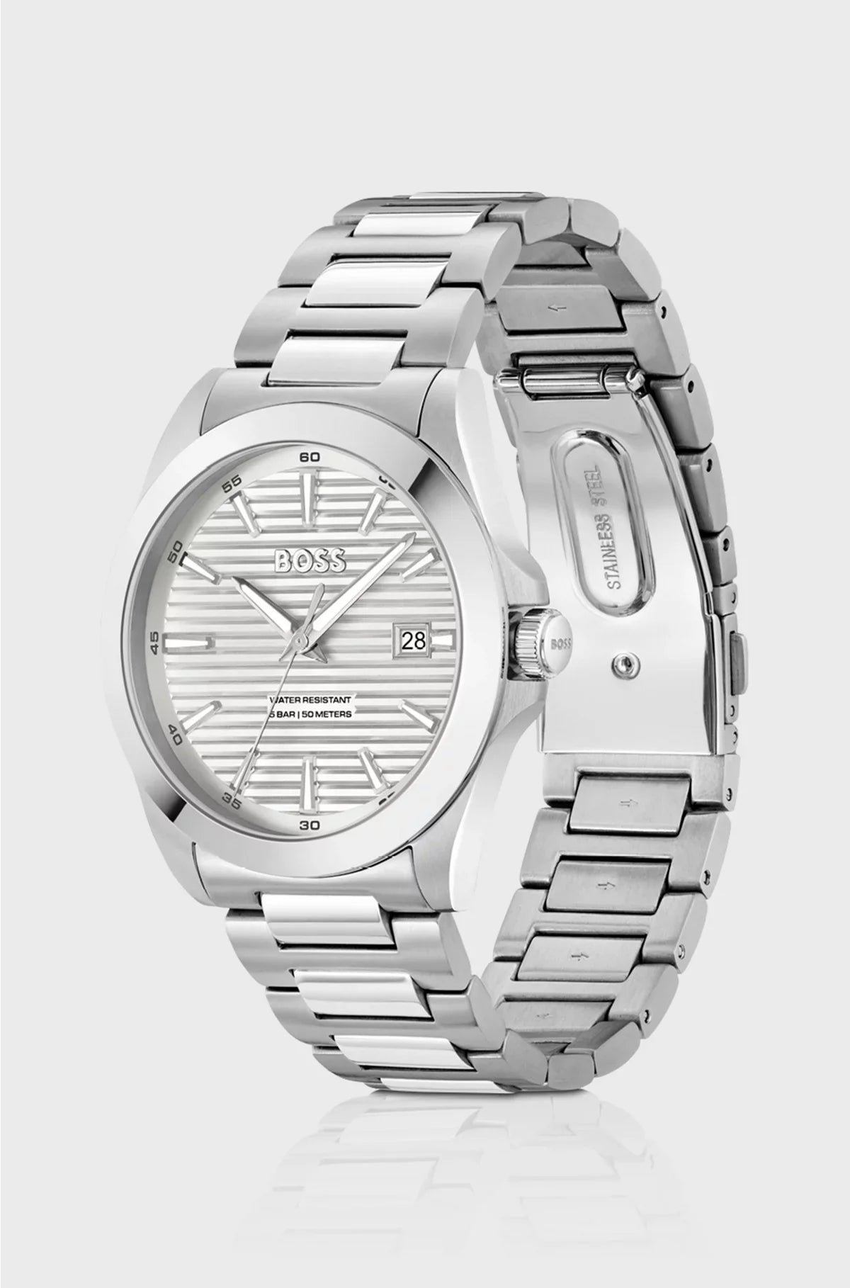 OROLOGIO IN ACCIAIO INOSSIDABILE SATINATO E LUCIDATO CON QUADRANTE A SCANALATURE