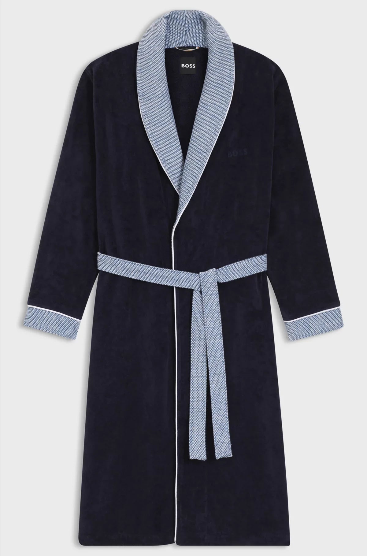 VESTAGLIA IN VELLUTO DI COTONE BLU NOTTE CON LOGO RICAMATO