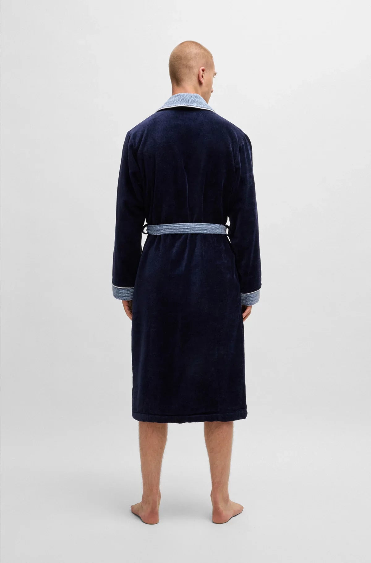 VESTAGLIA IN VELLUTO DI COTONE BLU NOTTE CON LOGO RICAMATO