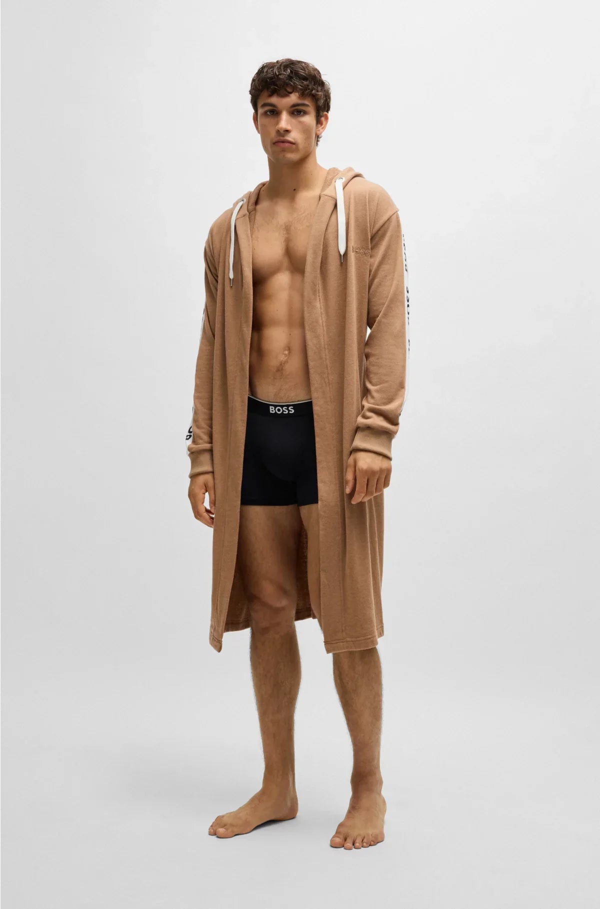 HOODED DRESSING GOWN WITH LOGO-PRINT SLEEVES