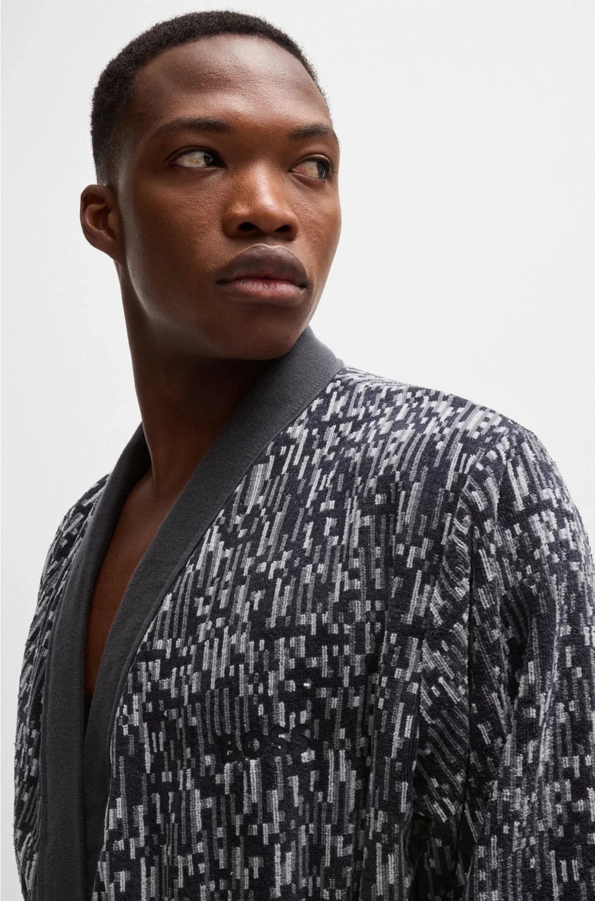 COTTON-JACQUARD DRESSING GOWN WITH EMBROIDERED LOGO