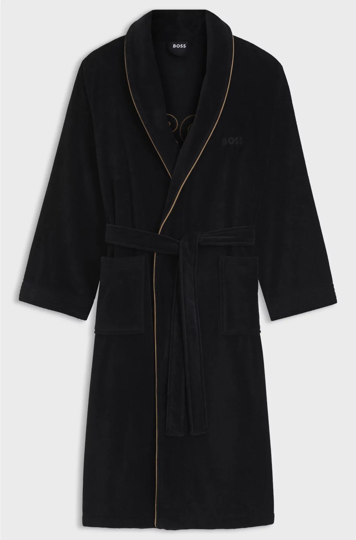 COTTON DRESSING GOWN WITH PIPING AND EMBROIDERED BRANDING