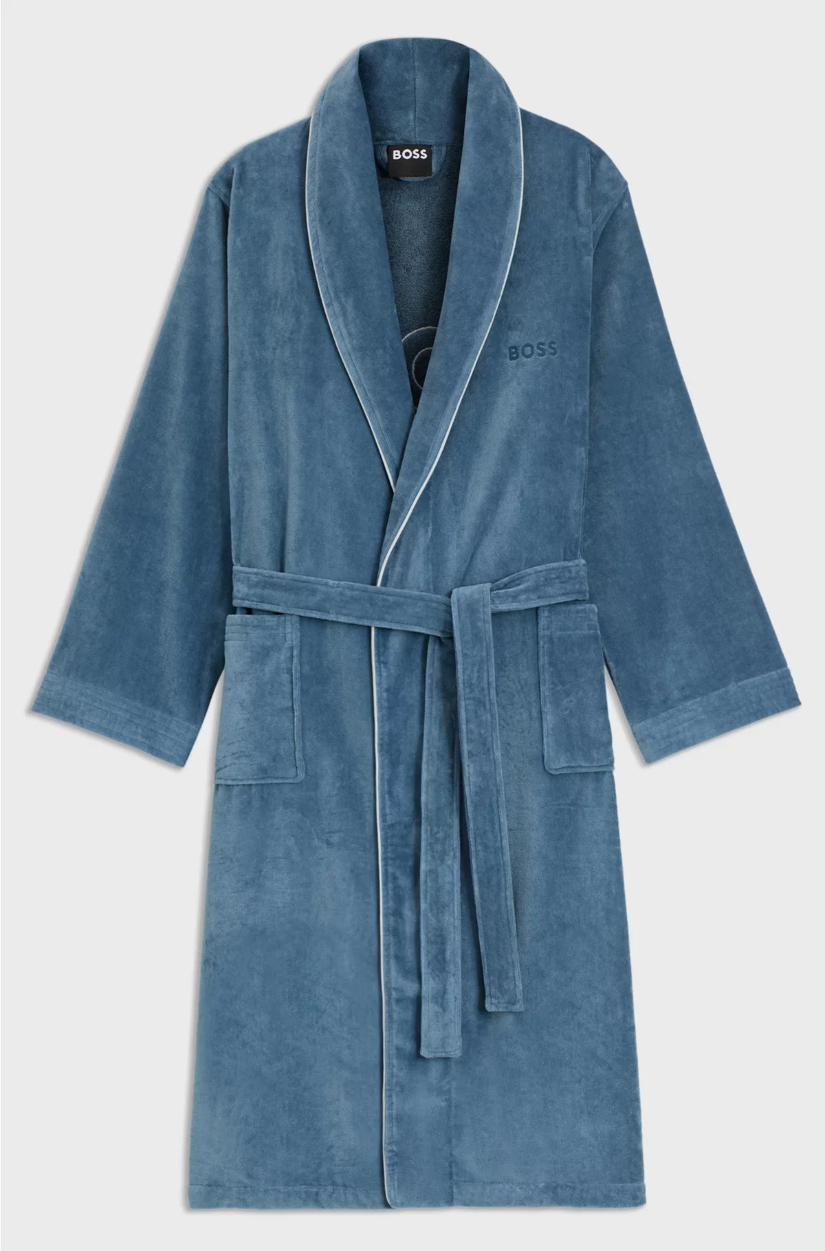 COTTON DRESSING GOWN WITH PIPING AND EMBROIDERED BRANDING