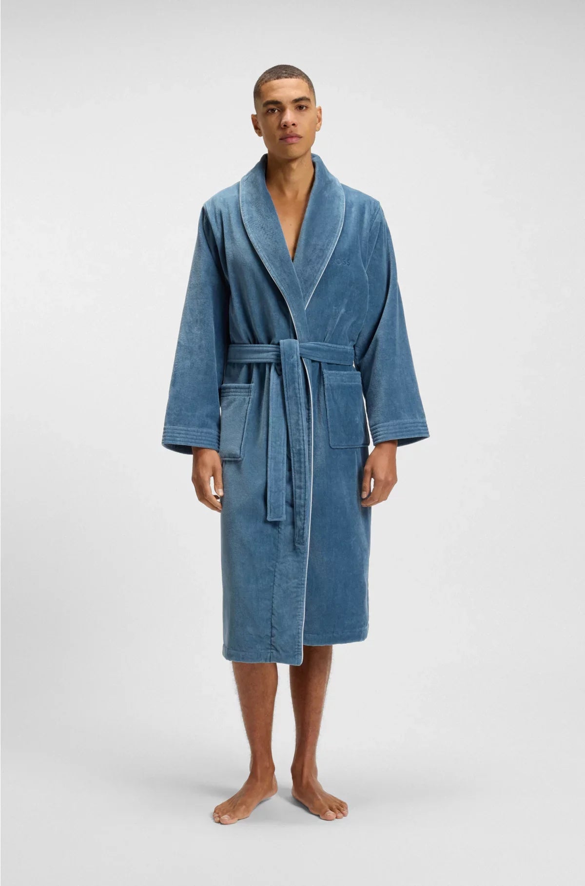 COTTON DRESSING GOWN WITH PIPING AND EMBROIDERED BRANDING
