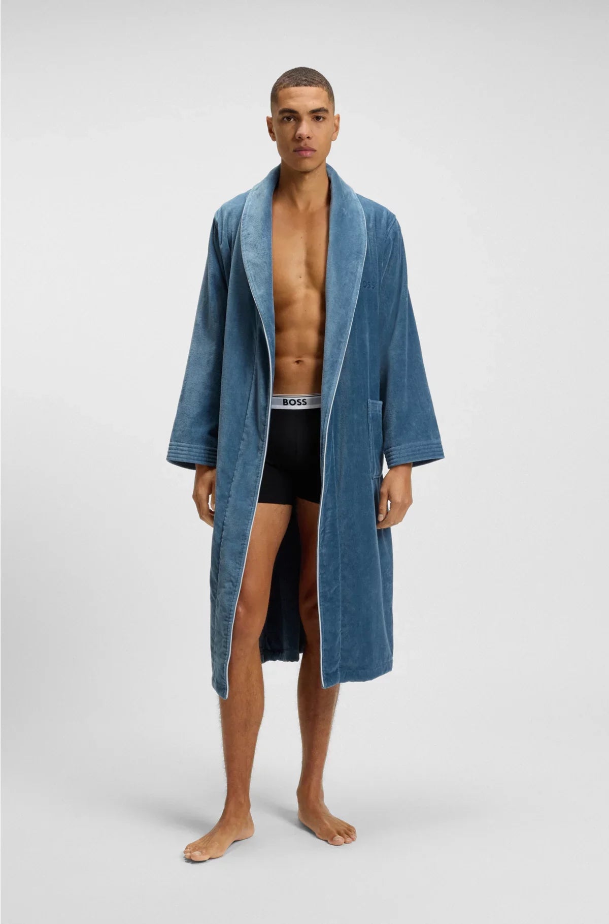 COTTON DRESSING GOWN WITH PIPING AND EMBROIDERED BRANDING