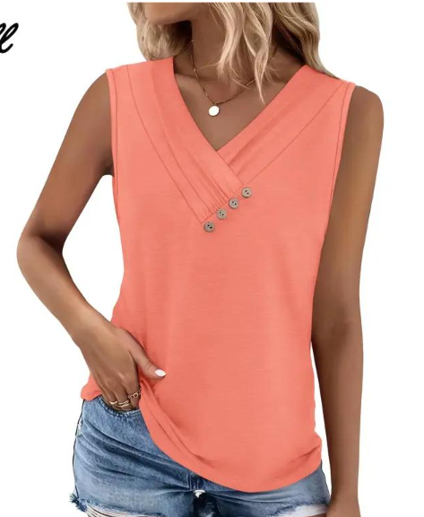 💐2026 Women’s Button Down V Neck Loose Fit Tank Top