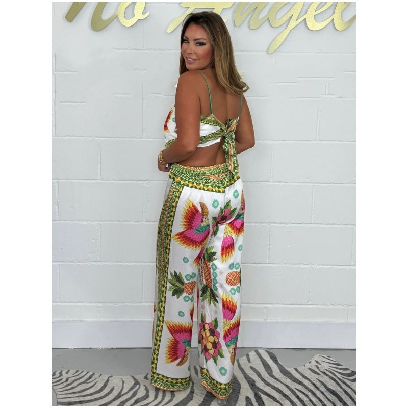 🔥New Arrival 60% OFF⚡50K+ SOLD!💝Spaghetti Strap Printed Top & Loose Women's Pants 2-Piece Set