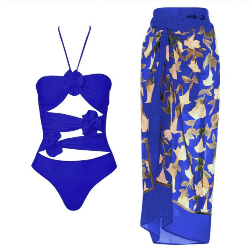 🔥Hot sale-50% Off🔥Women's Fashional Flower Prints One Piece Swimsuit and Skirt