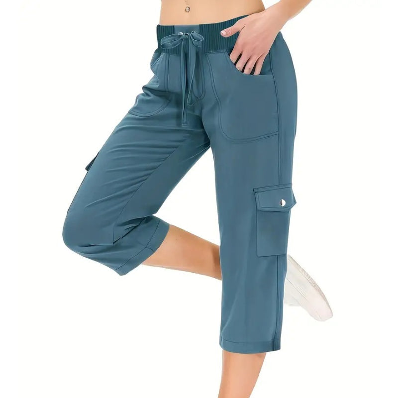 💎 57% OFF! 💎 Multi-Pocket Capri Cargo Pants – Quick-Dry, Water-Repellent & Adjustable Waist (Gray/Khaki/Green/Blue | S–XL) 🌿👖