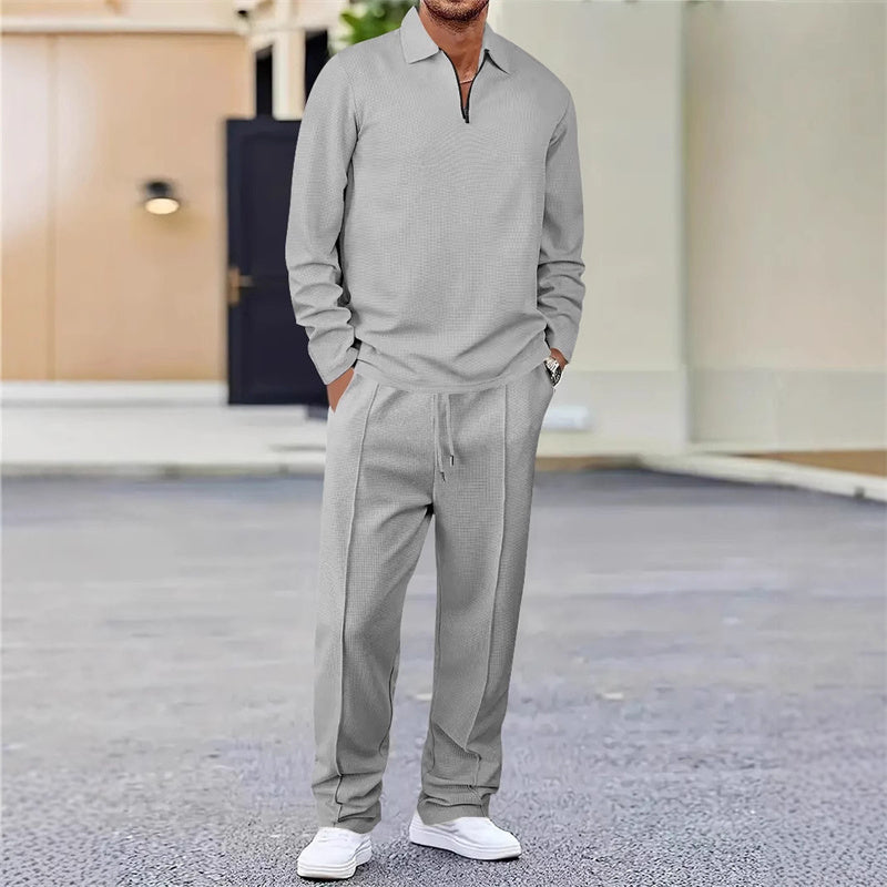 📢📢60%  OFF !! ⏰Men’s Waffle Knit Sweatshirt & Straight-Leg Pants Set