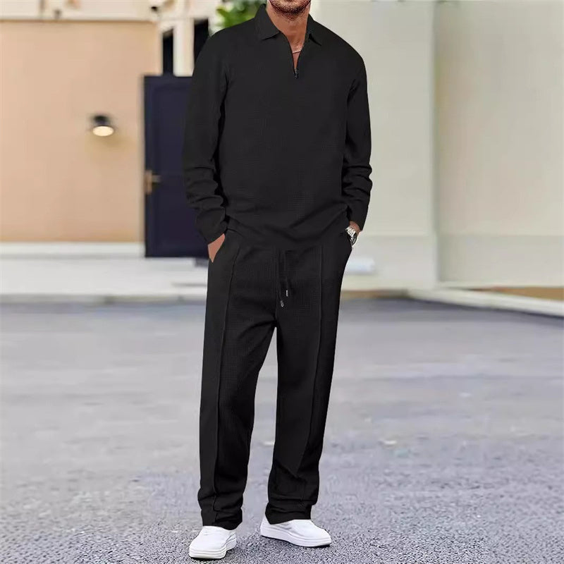 📢📢60%  OFF !! ⏰Men’s Waffle Knit Sweatshirt & Straight-Leg Pants Set