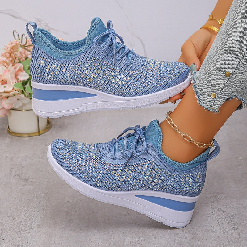Rhinestones-Embellished Breathable Mesh Sneakers