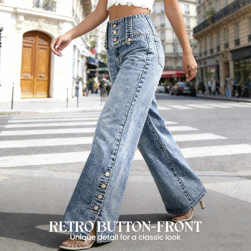 💐SCONTO DEL 50%! Jeans a vita alta a gamba larga – Spacchi laterali di tendenza e stile disinvolto 👖✨【Offerta Lampo】