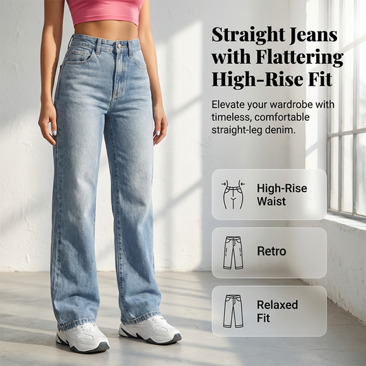 ✨ 50% DI SCONTO SUBITO! 👖 Jeans Dritti a Vita Alta da Donna – Slanciano e Vestono Perfettamente! 🤎