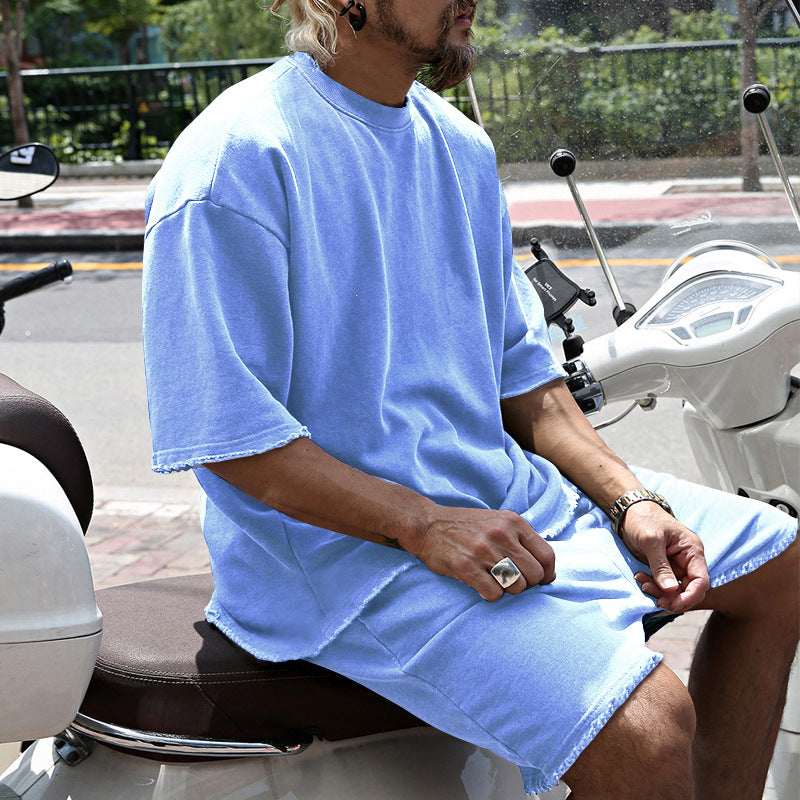 Men's Casual Solid Color Two-Piece Shorts Set