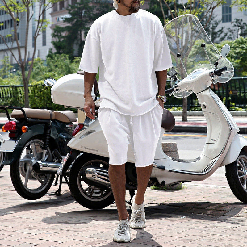 Men's Casual Solid Color Two-Piece Shorts Set