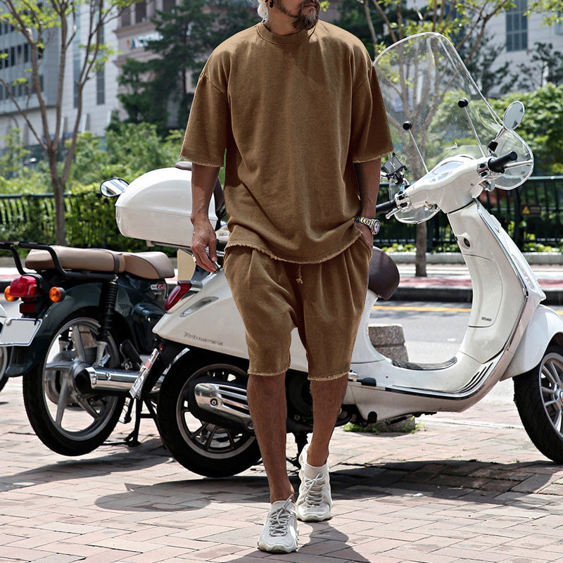 Men's Casual Solid Color Two-Piece Shorts Set