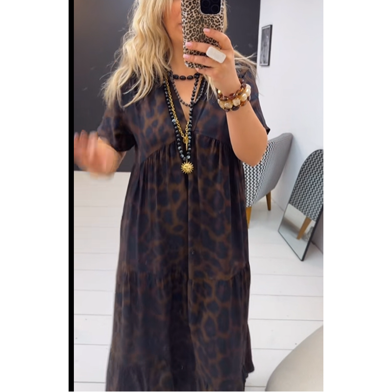 💞New arrival 60% OFF for a Limited Time!!👗Women's V-Neck Leopard Print Maxi Dress With Free Necklace📿💎
