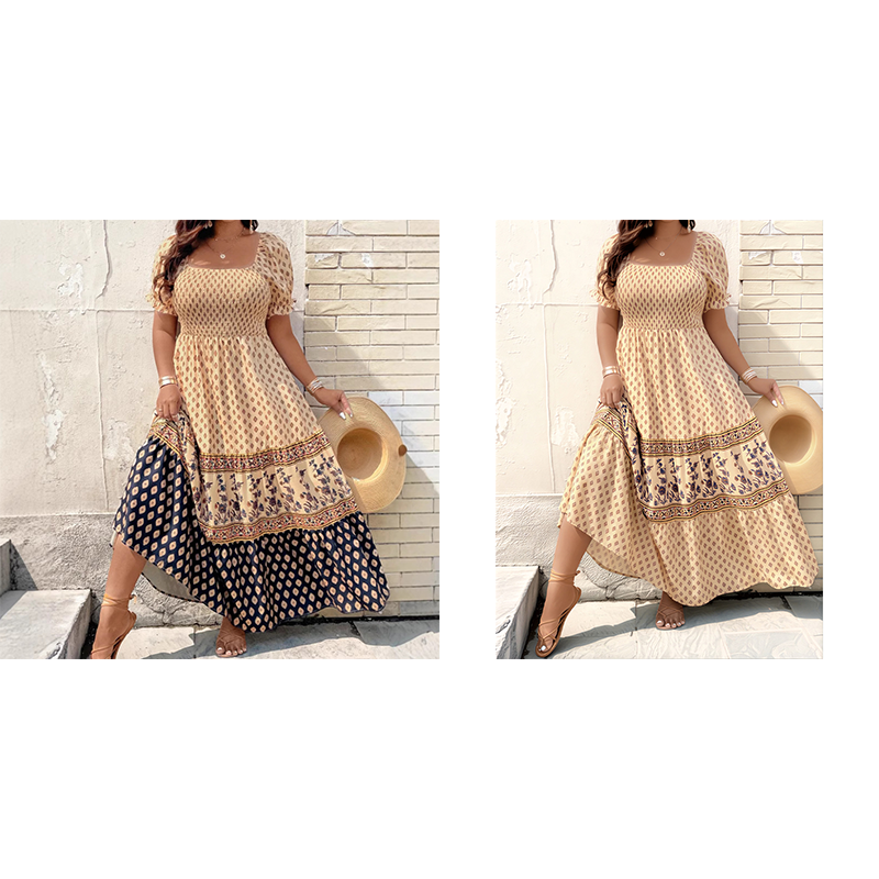 Square Neck Puff Sleeve Tiered Maxi Dress