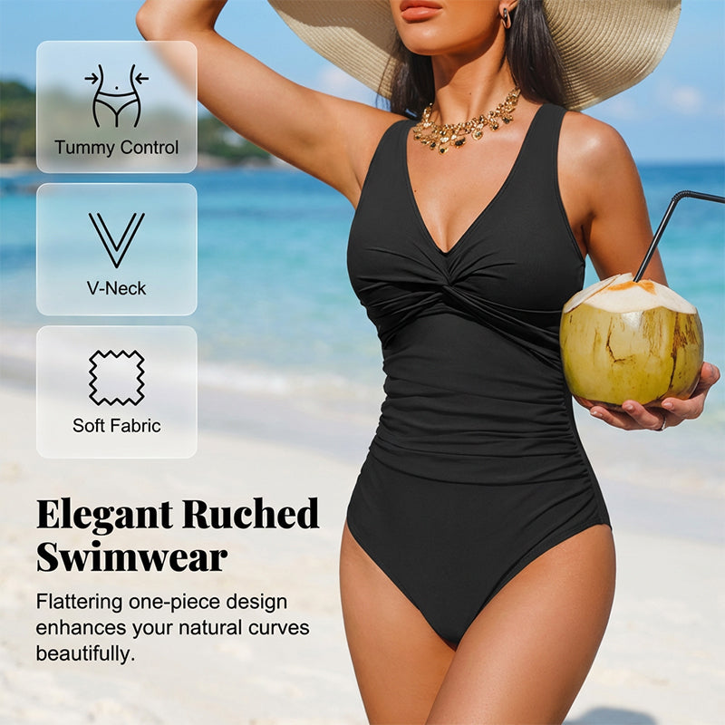 🥳2026 HOT SALE🥳💞50K+ SOLD!👵🏖️ 49% OFF! Women's One-Piece Swimsuit – Tummy control ruching, elegant twist-front. Wide straps stay put, no digging. Quick-dry fabric. Perfect for pool or beach. 🌊💕