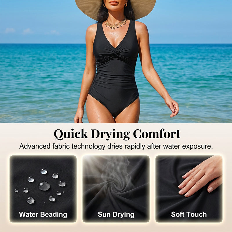 🥳2026 HOT SALE🥳💞50K+ SOLD!👵🏖️ 49% OFF! Women's One-Piece Swimsuit – Tummy control ruching, elegant twist-front. Wide straps stay put, no digging. Quick-dry fabric. Perfect for pool or beach. 🌊💕
