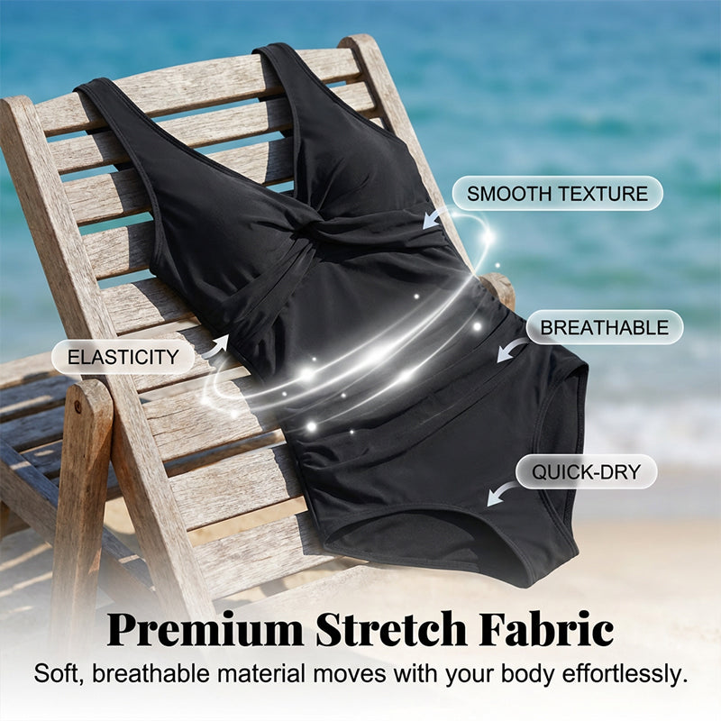 🥳2026 HOT SALE🥳💞50K+ SOLD!👵🏖️ 49% OFF! Women's One-Piece Swimsuit – Tummy control ruching, elegant twist-front. Wide straps stay put, no digging. Quick-dry fabric. Perfect for pool or beach. 🌊💕