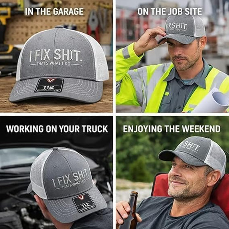 🧢2026 New Arrival😎Mesh Back Trucker Cap with "I Fix Shit" Embroidery – Breathable Outdoor Sun Hat🧢☀️