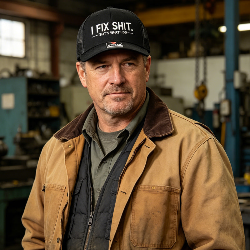 🧢2026 New Arrival😎Mesh Back Trucker Cap with "I Fix Shit" Embroidery – Breathable Outdoor Sun Hat🧢☀️