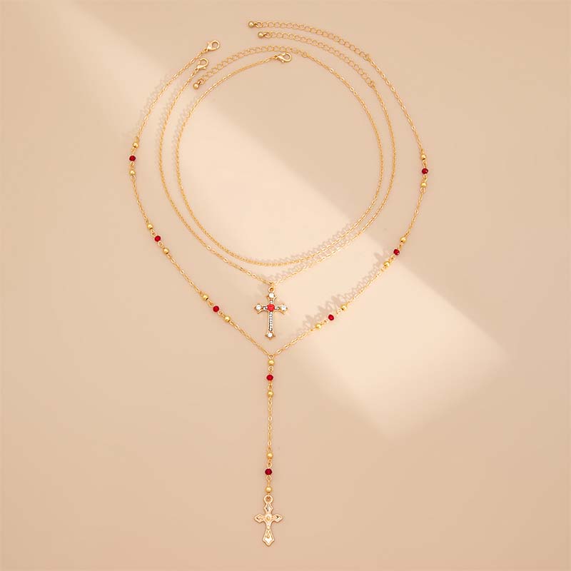 🌸Layered Gold Cross Necklaces for Women