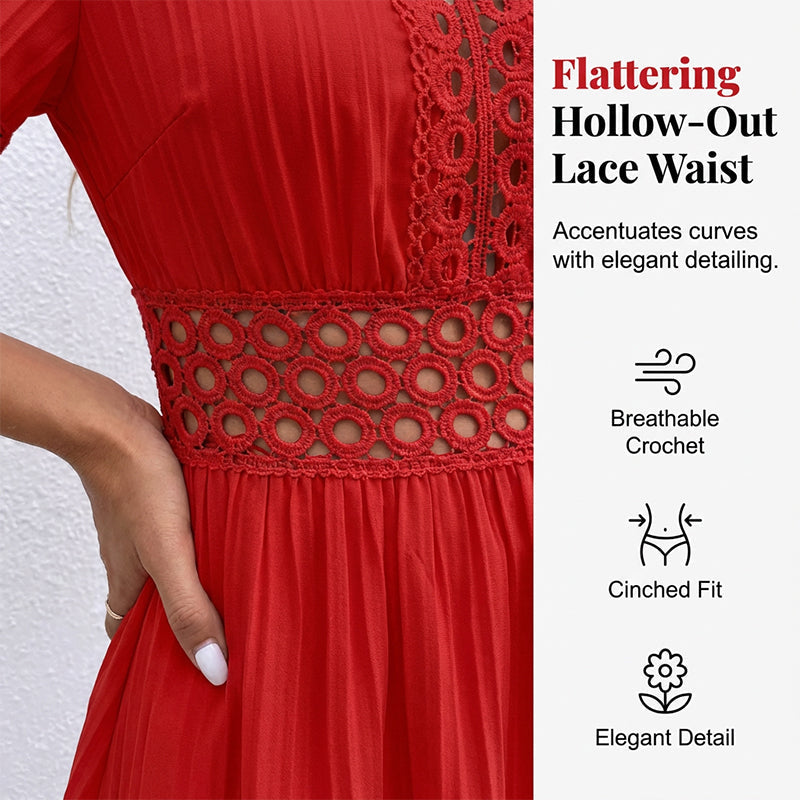 Chic V-Neck Dress with Lace Cutout Details