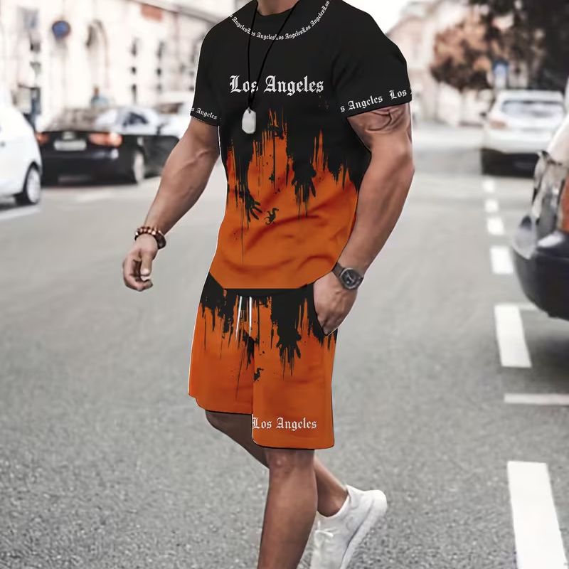 👕 LIMITED-TIME 50% OFF! 🩳 Men's Graphic Print T-Shirt & Shorts Set – Coordinated, Soft, Adjustable Waist 🌴